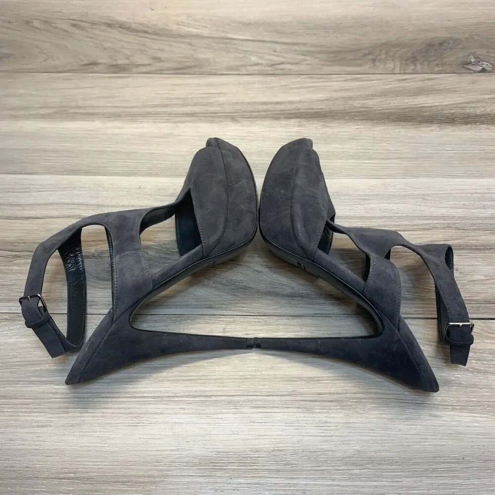Miu‎ Miu Womens Gray Leather Suede Peep Toe Stilletto High Heels Shoes Size 38